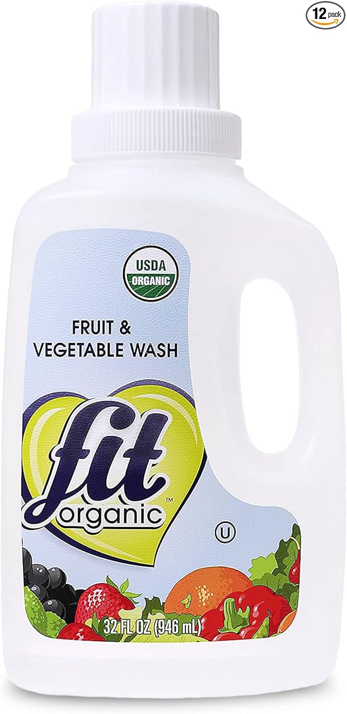 Fit Organic Produce Wash, 32 Oz. Soaker, Fruit and Vegetable Wash & Pesticide/Wax Remover, Transparent