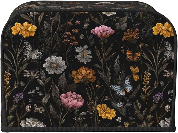 Toaster Cover 4 Slice Flower Butterfly Boho Botanical Kitchen Small Appliance Covers with Pockets Dust and Fingerprint Protection