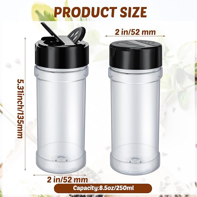 Jadive 36 Pcs Plastic Spice Jars with Shaker Lids Clear Spice Bottles Plastic Seasoning Containers Empty Shaker for Kitchen Storing Herbs Seasoning Powders Pepper Dry Goods (8.5 oz,Black)