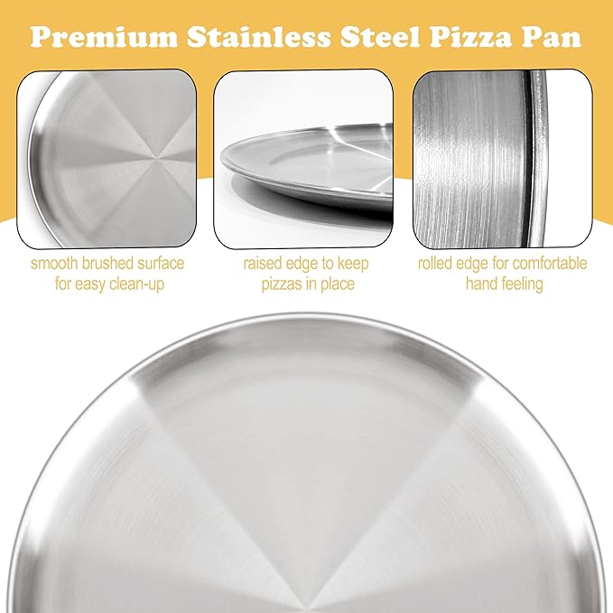 AWTBDP 12 Inch Pizza Pan Set of 3 for Oven, Non-Stick Stainless Steel Pizza Steel, Sturdy Non-Toxic Round Pizza Pans Tray for Cookie Pizza Pie Cake, Dishwasher Safe & Easy Clean