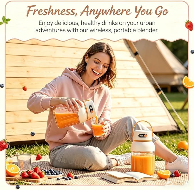 Portable Electric Juicer Cup with Zero Cord Hassle, Fresh Juicer Portable Blender with Digital Display, Leakproof USB-C Rechargeable Personal Blender for Home, Travel, Easy Clean (2a,1200ml)
