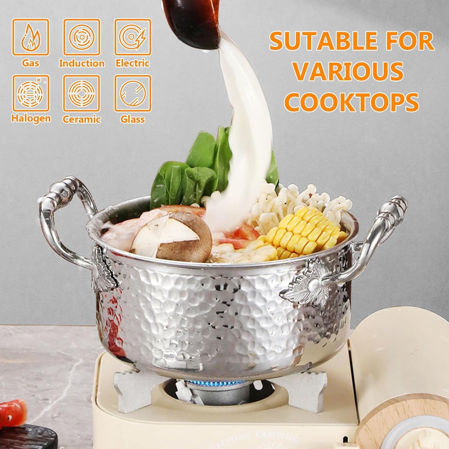 Stainless Steel Stock Pot with Visible Lid for Pasta, Soup, Spaghetti, Nonstick Thick Bottom Stockpot, Induction Pasta Pot Compatible with All Cooktops, Dishwasher Safe,5.6QT