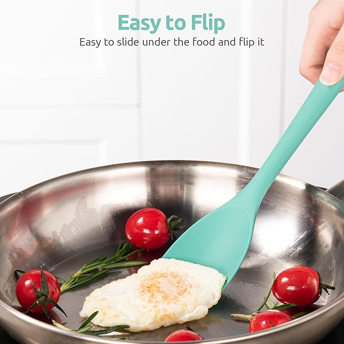 U-Taste 18/8 Stainless Steel Measuring Cups and Spoons Set of 10 and 600ºF Heat Resistat Silicone Flexible Baking Spoon Spatula & Cooking Scoop Spoonula (Aqua Sky)