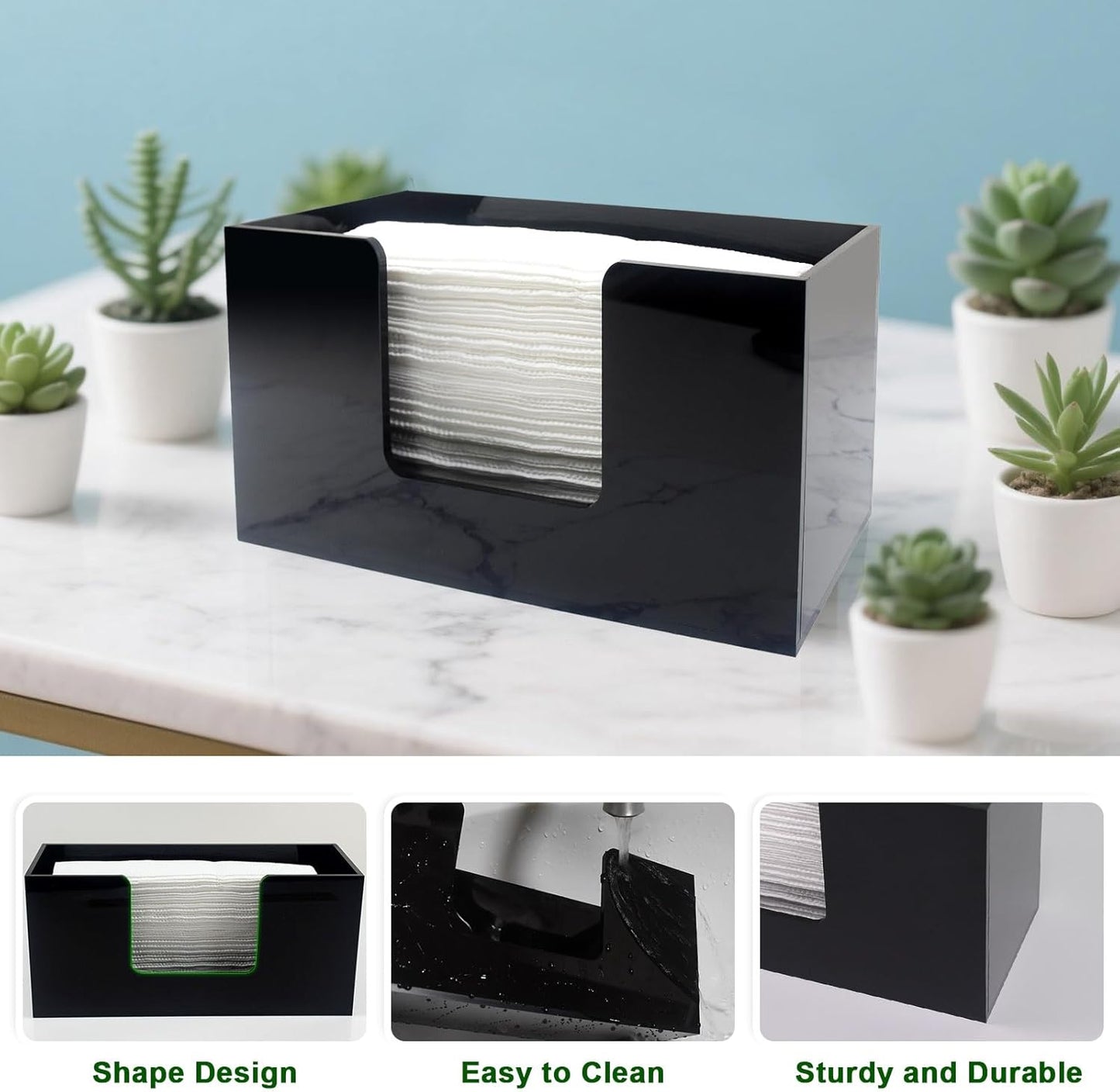 2Pack Paper Towel Holder Countertop, Acrylic Bathroom Paper Towel Holder, Black Napkin Holder for Kitchen, Countertop Multifold Z-fold C-fold,Trifold Paper Hand Towel Dispenser for Bathroom Toilet (2)