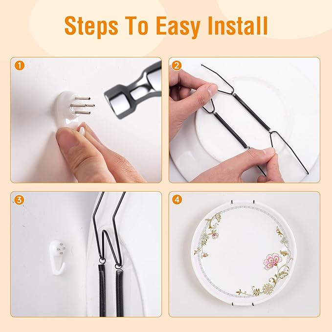 Bilillo 4 Pack Plate Hangers for The Wall, Suitable for 9''-11'' Decorative Plate,Invisible Heavy Duty Wire Plate Holder with Wall Hooks, Plate Hangers for Displaying Plates, Platter, Dish (Black)