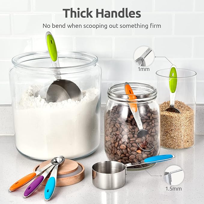 U-Taste Measuring Cups and Spoons Set:18/8 Stainless Steel 10 Pieces Metal Measure set (Multicolors),and 8"+10"+12" Kitchen Cooking Tweezer: 18/8 Stainless Steel Food-Grade Food Tong (Pointed Tip)
