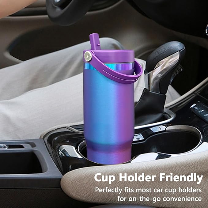 30 oz Tumbler Bulk with Handle and Straw, Vacuum Insulated Tumblers with Flip Straw and Top Handle, Leakproof Powder Coated Tumbler, Stainless Steel Travel Mug for Coffee (BluePurple, 8 Pack)