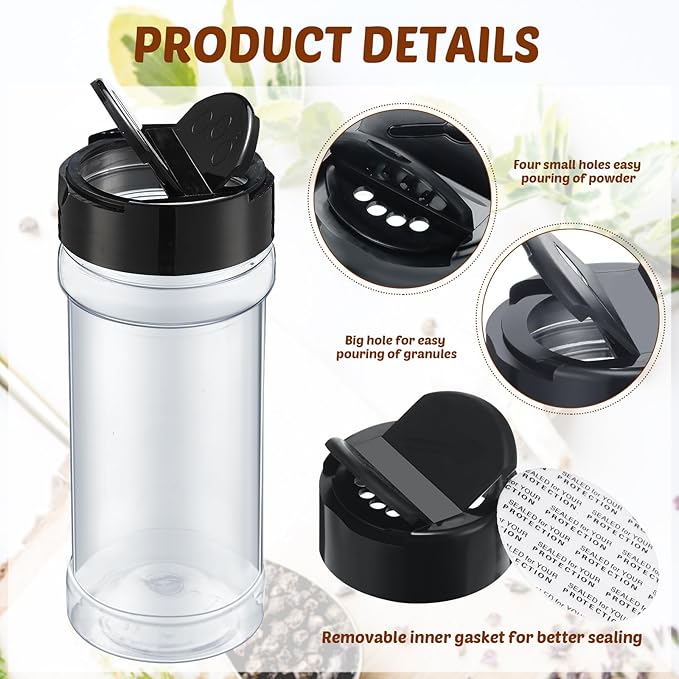 Jadive 36 Pcs Plastic Spice Jars with Shaker Lids Clear Spice Bottles Plastic Seasoning Containers Empty Shaker for Kitchen Storing Herbs Seasoning Powders Pepper Dry Goods (8.5 oz,Black)