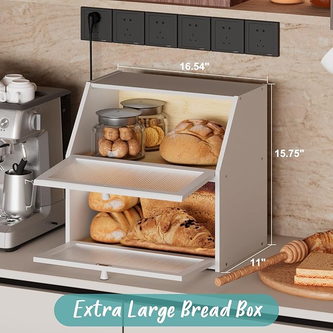 White Bread Box, Extra Large Bamboo Wood Bread Box, White Bread Storage Container