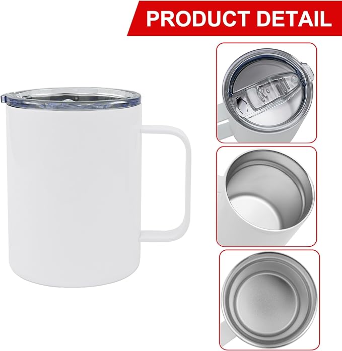 6 Pack 12 oz Sublimation Tumblers with handle Coffee Blanks, with Lid and Straw Cups Blank Bulk, Straight Skinny Insulated Cup Stainless Steel Water Bottle for Craft DIY…