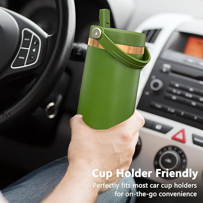 30 oz Tumbler Bulk with Handle and Straw, Vacuum Insulated Tumblers with Flip Straw and Top Handle, Leakproof Powder Coated Tumbler, Stainless Steel Travel Mug for Coffee (Army Green, 8 Pack)