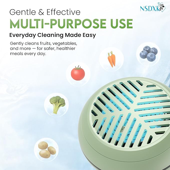 Fruit and Vegetable Washing Machine, Fruit Vegetable Cleaner Device, Portable USB Wireless Veggie Wash with Purification Technology, for Washing Fruits, Vegetables, Rice, Meat, Green