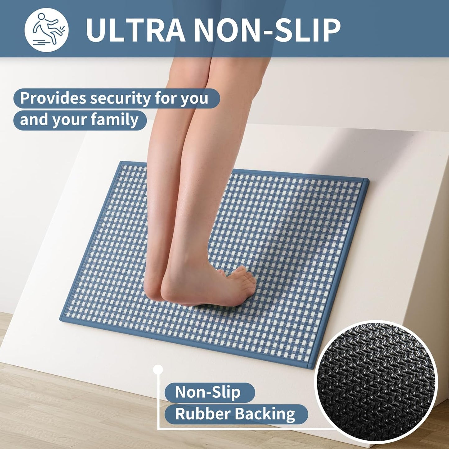 Large Kitchen Runner Rugs Long Kitchen Mat Non Slip Washable, Super Absorbent Soft Chenille Braided Kitchen Mats for Floor, Rubber Backing Kitchen Sink Standing Mat, Easy Clean, Blue 36"x71"