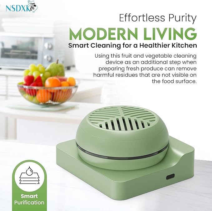Fruit and Vegetable Washing Machine, Fruit Vegetable Cleaner Device, Portable USB Wireless Veggie Wash with Purification Technology, for Washing Fruits, Vegetables, Rice, Meat, Green