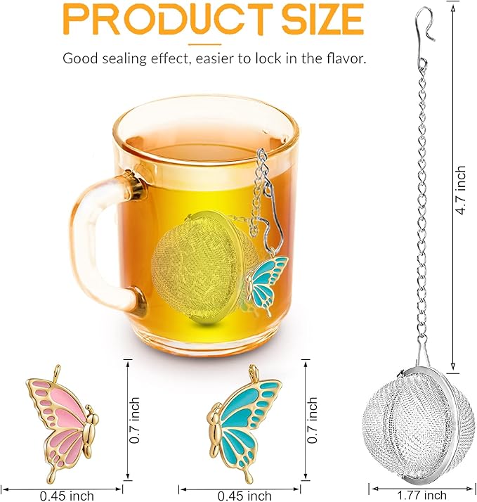 NSTaygate 2pcs Tea Steeper for Loose Tea,Tea Infuser Tea Balls for Loose Tea with Charm Handmade Cute Butterfly BFF Pendant Loose Leaf Tea Steeper Tea Strainer for Girls Women Best Friend Gift