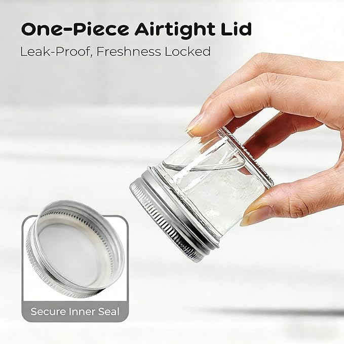 48 Pack 2 oz Small Mason Jars, Mini Glass Jars with Lids for Jam Ginger Shots Honey Spices Wedding Favors, Includes Labels, String & Handmade Tags