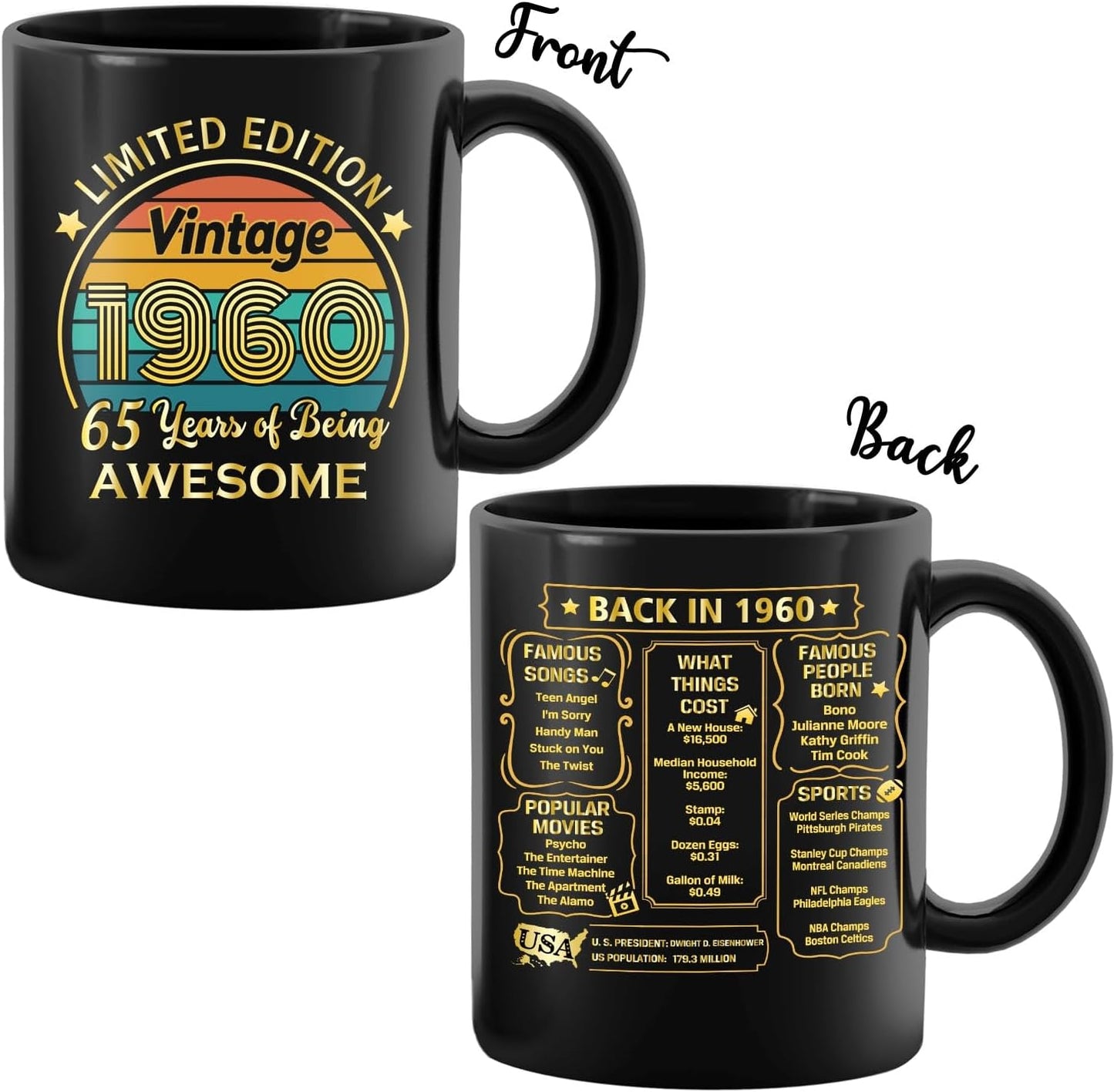 QUPT 65th Birthday Gifts for Women Men, 65th Birthday Gifts for Him, 1960 Birthday Gifts for Women Men, 65 Years Old Gifts, 1960 Birthday Gifts for Her Him, 65th Birthday Presents Coffee Mug