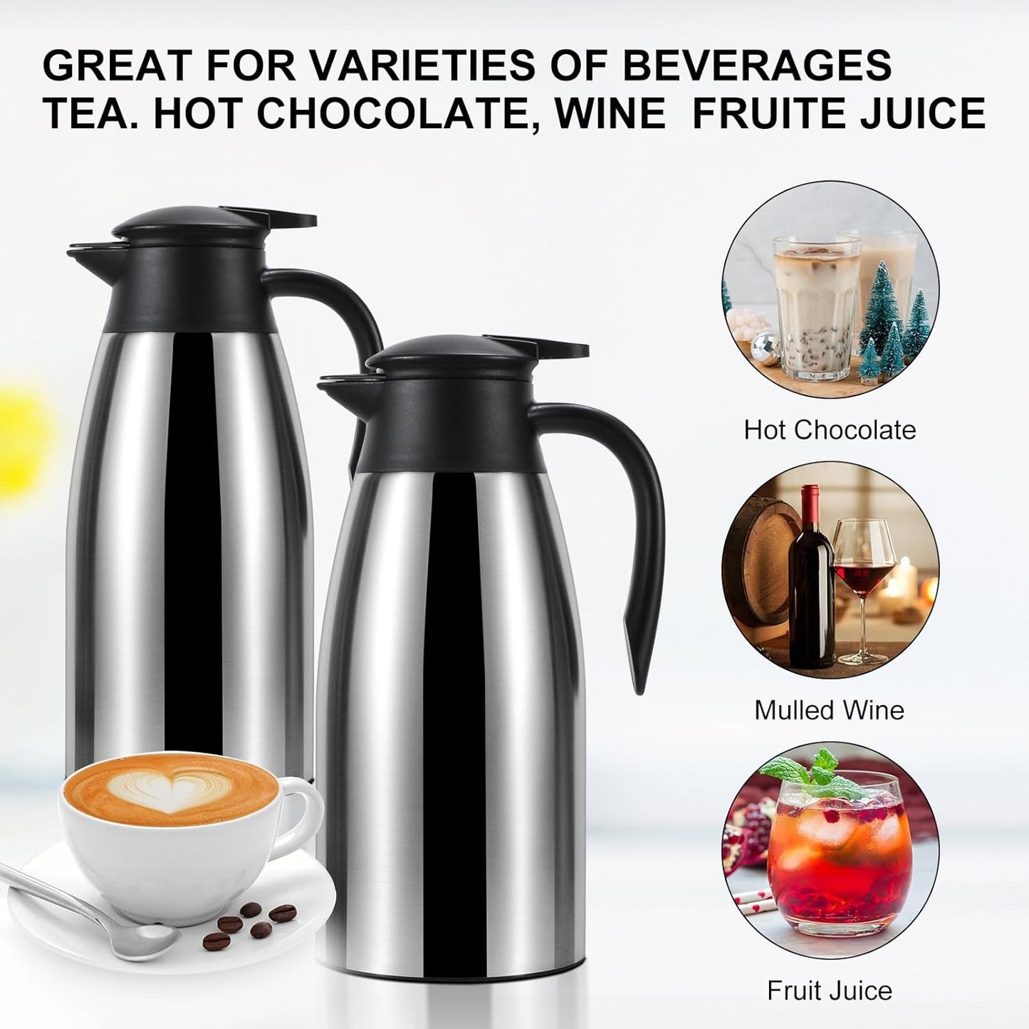 70 oz Thermal Coffee Carafe, Updated Insulated Stainless Steel Coffee Carafes for Keeping Hot Coffee & Water Hot Beverage-12Hours, Double Walled Vacuum Coffee Carafe(Pink)