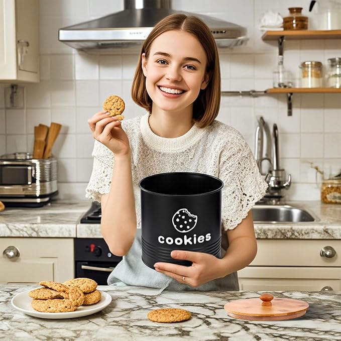 Cookie Jars with Lids Airtight, Large Cookie Tins, 1.5 Gallons Cookie Jar for Kitchen Counter Decorative, Farmhouse, Christmas, Mother's Day Gift Cookie Storage Containers (Black)