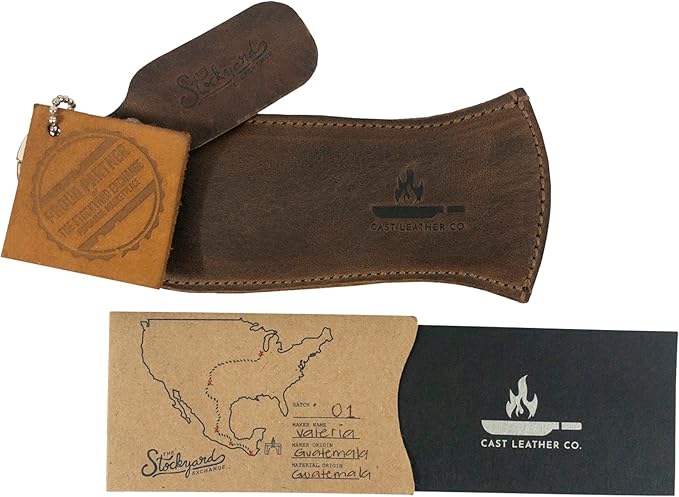 Hot Handle Panhandle with Half Ring, Potholder, Cookware Slides On/Off Easily onto Metal Skillet Grips, Full Grain Leather, Handmade, Bourbon Brown