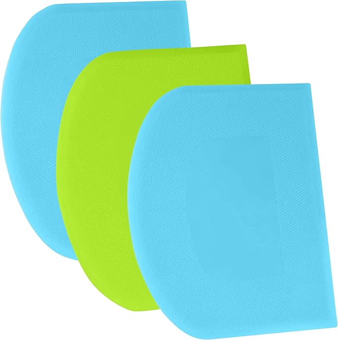 SURDOCA Dough Scraper Bench Scraper - 3P 13x7.9" Plastic Flexible Bowl Scraper, Sharp Edge & Angles Cake Scraper. Non-Slip Bakeware Decorating Tools Sculpting & Modeling Tools - Blue+Green+Blue