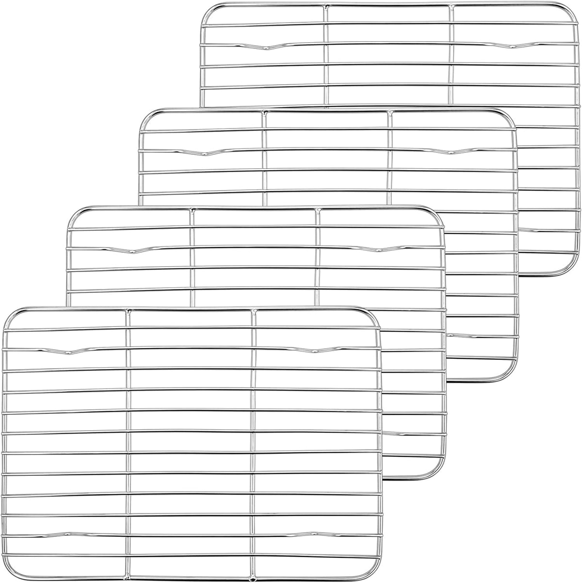 P&P CHEF Baking Cooling Rack Set for Cooking Roasting, 4-Piece Stainless Steel Wire Racks for Oven Use, Healthy & Dishwasher Safe, Rectangle, 9.7 Inch