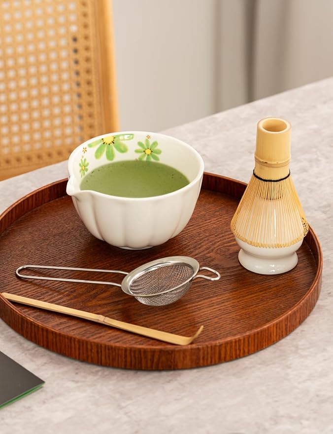 TANG PIN Premium Matcha Set - Traditional Japanese Matcha Making Kit with Spout Bowl (Chawan), Bamboo Whisk (Chasen) & Holder Stand - Complete Matcha Maker Starter Tools for Matcha Tea & Latt (Daisy)