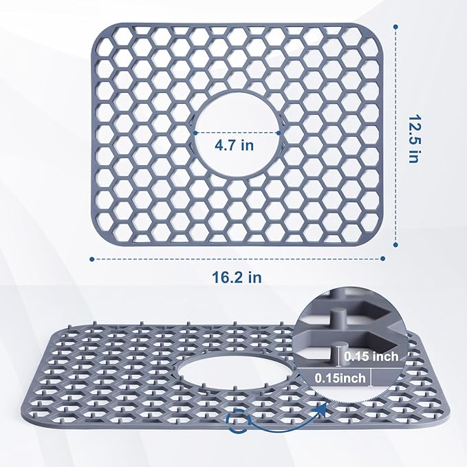 Bestjing Silicone Sink Protectors for Kitchen Sink with Center Drain - 16.2"x12.5" Kitchen Accessory, Non-Slip Heat Resistant Sink Mat for Bottom of Farmhouse Porcelain Stainless Steel Sink