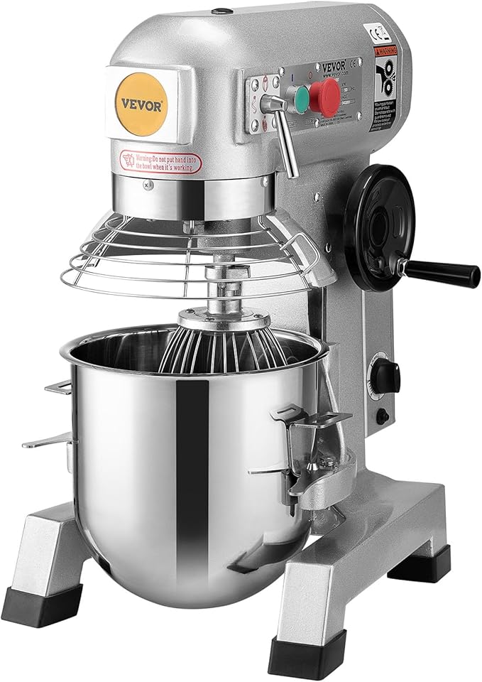 VEVOR Commercial Food Mixer, 15Qt Capacity with Timer, 500W Stainless Bowl Durable Electric Mixer for Commercial Use, 3 Speed Options 113/184/341 RPM, Includes Dough Hook & Whisk