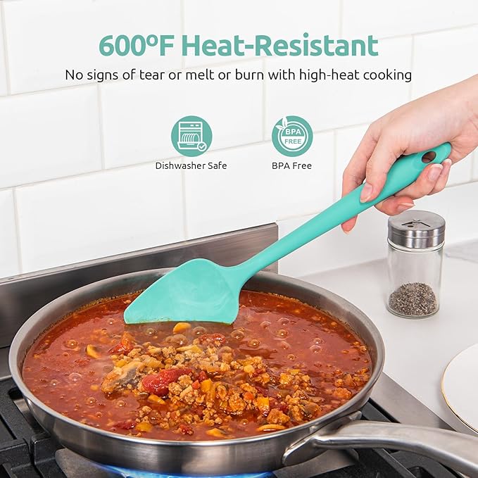 U-Taste 18/8 Stainless Steel Measuring Cups and Spoons (Set of 10, Multicolor), and 18/8 Stainless Steel 600ºF Heat Resistant 11.38in Flexible Non-Stick Spatula & Spoon Spatula (Aqua Sky)