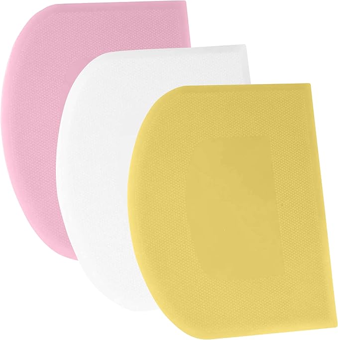 SURDOCA Dough Scraper Bench Scraper - 3P 11.8x7.3" Plastic Flexible Bowl Scraper, Sharp Edge & Angles Cake Scraper. Non-Slip Bakeware Decorating Tools Sculpting & Modeling Tools - Yellow+White+Pink