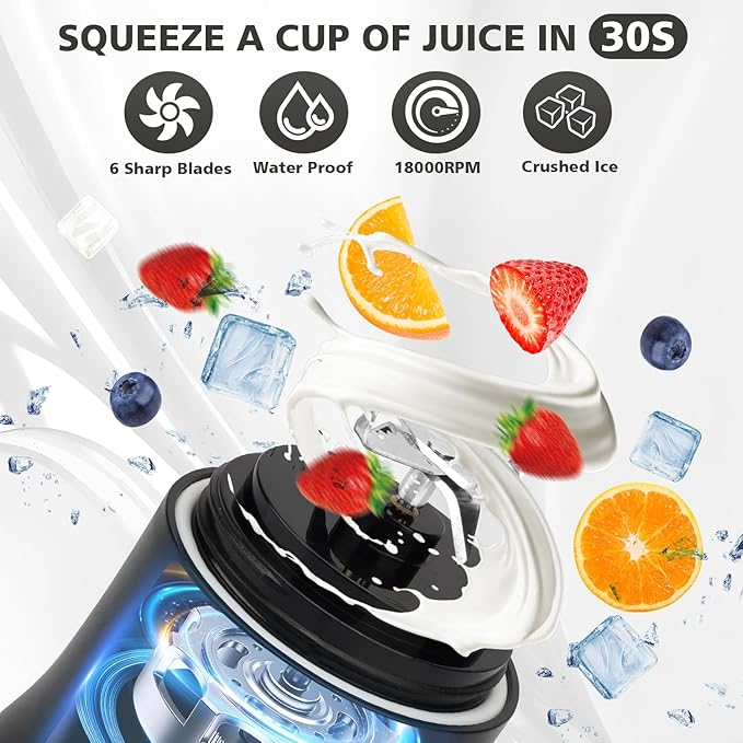 Portable Blender for Shakes and Smoothies- Personal Juicer 20 OZ Electric Protein Shaker Bottle with Insulated Sleeve, USB-C Rechargeable,Travel Lid-Small Blender Cup for Kitchen, Office, Gym,Travel