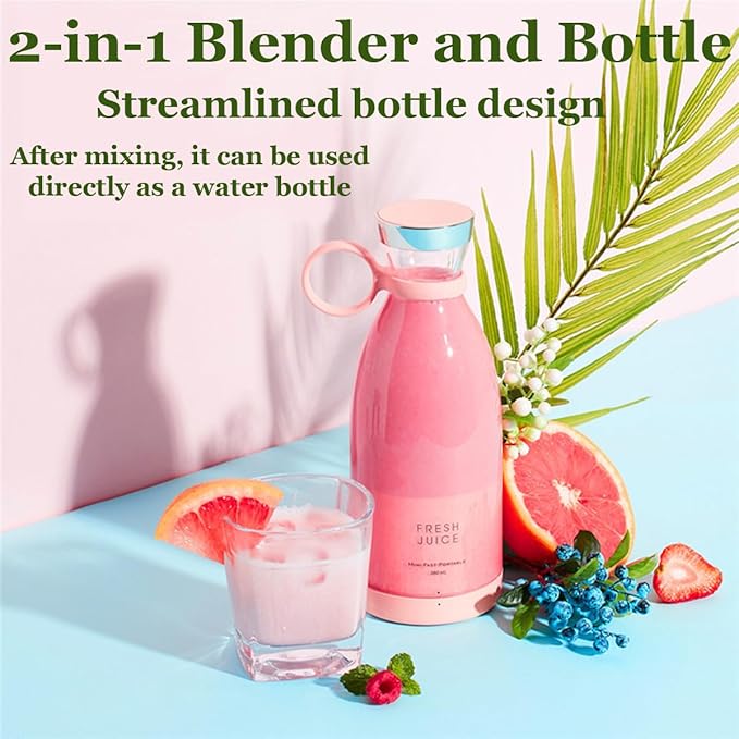 Upgraded Fresh Juice Blender Bottle Portable, Juicer Portable Blender Shake, 380ML USB/Magnetic Charging for Shakes and Smoothies, with Travel Cup and Lid (White,USB charging)