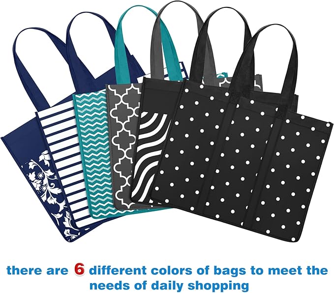 Fab totes 6 Pack Reusable Grocery Bags 35L Large Capacity Heavy Duty Reusable Shopping Bags for Groceries Waterproof Tote Bags for Shopping and Picnic with Sturdy Handles