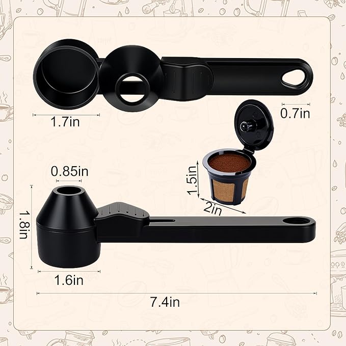 Palksky Coffee Scoop and Filter Cup for Keurig 1-Stream Refillable Coffee Pods, Reusable K Cup Filter for Single Serve Coffee Maker, 2 Tablespoon Slide Coffee Measuring Funnel Scooper