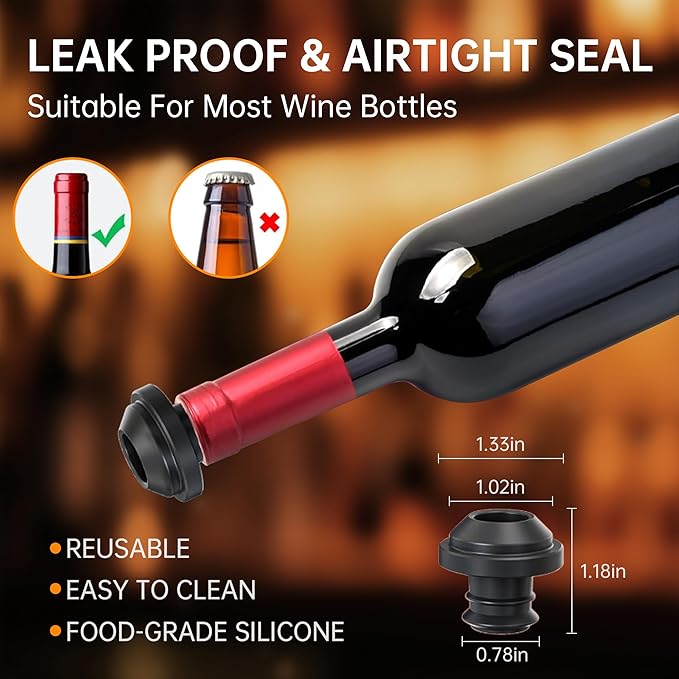 Rechargeable Electric Vacuum Wine Sealer Pump, One-Touch Automatic Air Remover, Cordless Type-C Charging Preservation Tool with Reusable Stopper for Home Bar Kitchen Party