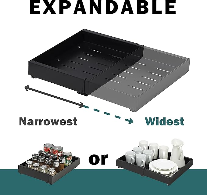 SunnyPoint Pull-Out Cabinet Organizer Expandable Drawer Shelf (BLACK)