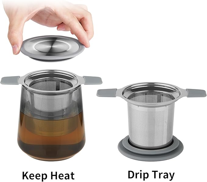 Ohtomber Tea Infuser Strainers, Stainless Steel Loose Leaf Tea Strainer Stepper with Heat Proof Double Handles, Extra Fine Mesh Ball Infusers, Diffuser Holder Filter for Mugs