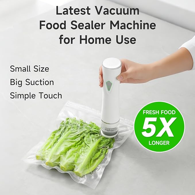 Vacuum Sealer, Handheld Vacuum Sealer for Food, USB Rechargeable Portable Mini Food Sealer with 30 Reusable Bags, Compact for Travel & Small Batch Storage