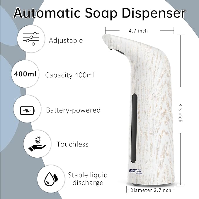 Automatic Soap Dispenser Touchless,400ML Hand & Dish Countertop Electric Liquid Dispenser with Sensor,Modern 4 Gear Adjustable Waterproof Battery Operated Kitchen Auto Soap Pump
