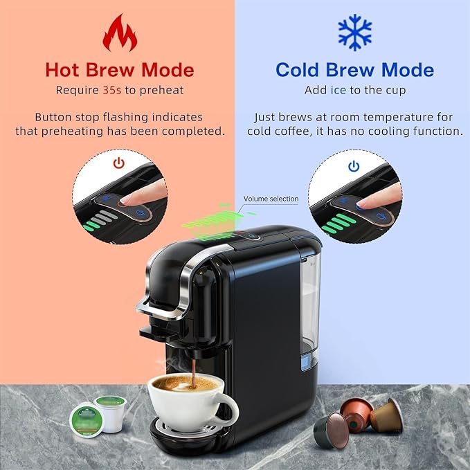 Multi-Capsule Coffee Maker, Hot/Cold Coffee Maker, Milk, ESE Pod Ground Coffee, Cafeteria, 19 Bar, 5 in 1 (Color : H2B M1A WH, Size : CHINA_US)