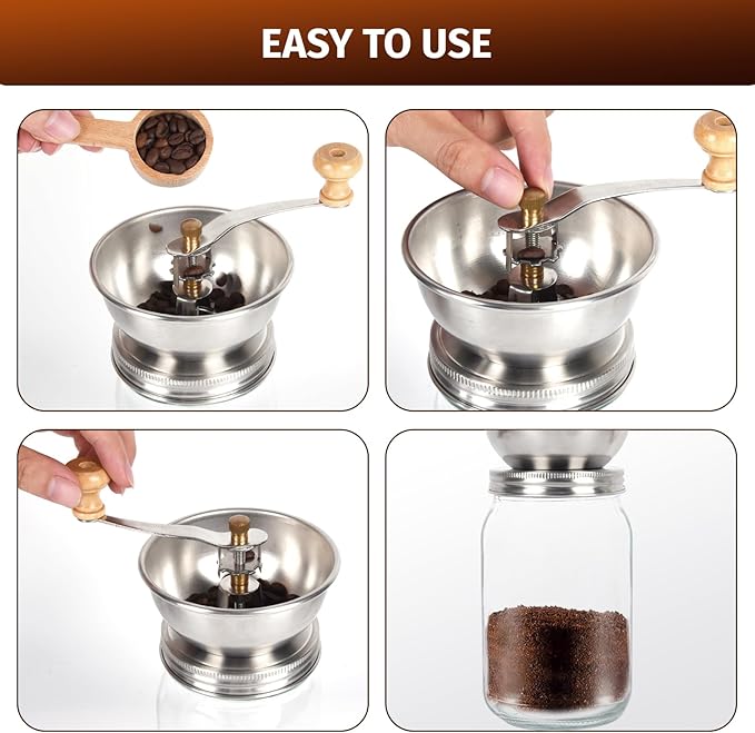 Mason Jar Coffee Grinder, Manual Coffee Grinder Lid Attachment for Regular Mouth Mason Jars, Portable Mason Jar Coffee Lid, Suitable for Camping, Traveling, or Power Outages