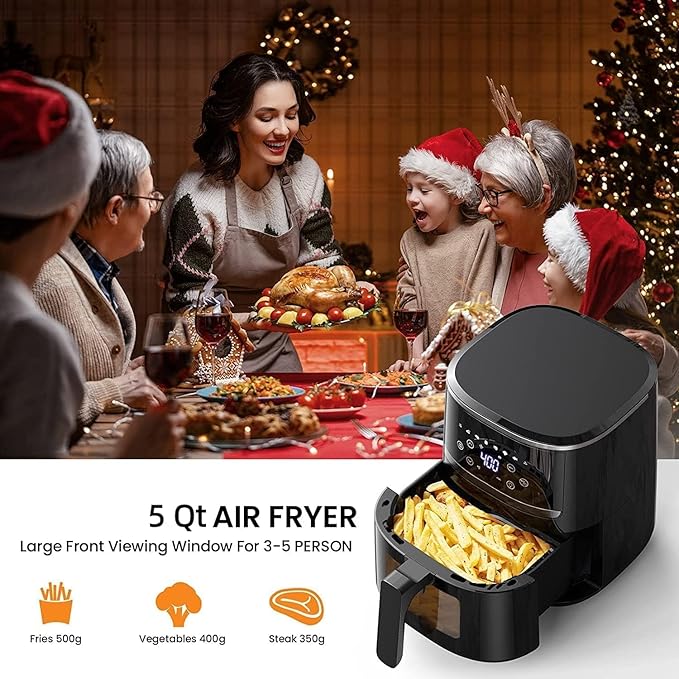 Air Fryer, 5-Quart Digital Air Fryer with Touchscreen, 8-in-1 Functions for Fry, Roast, Dehydrate, Bake Crispy & Juicy Meals, Compact Airfryer with Large Easy-View Window, Black