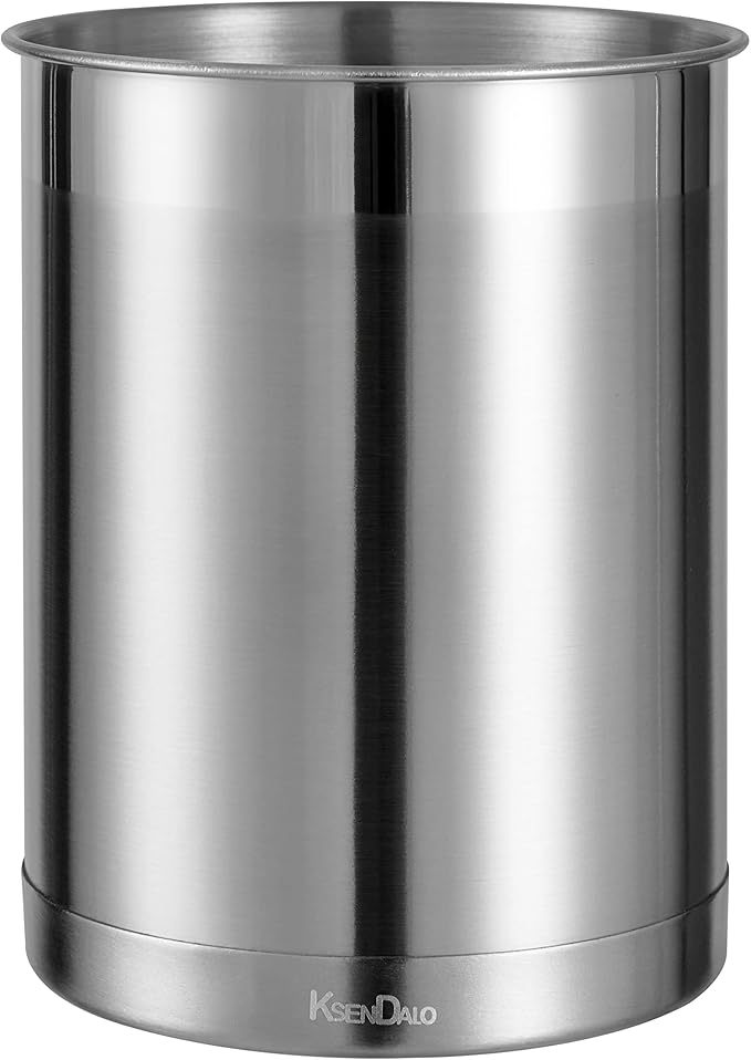 KSENDALO 2 Pack Utensil Crock, 6.6inch Cooking Utensil Holder Stainless Steel Container for Kitchen Counter,Metal Kitchen Spoon Spatula Cutlery Tool Holder Organizer, Silver (2 Pack)