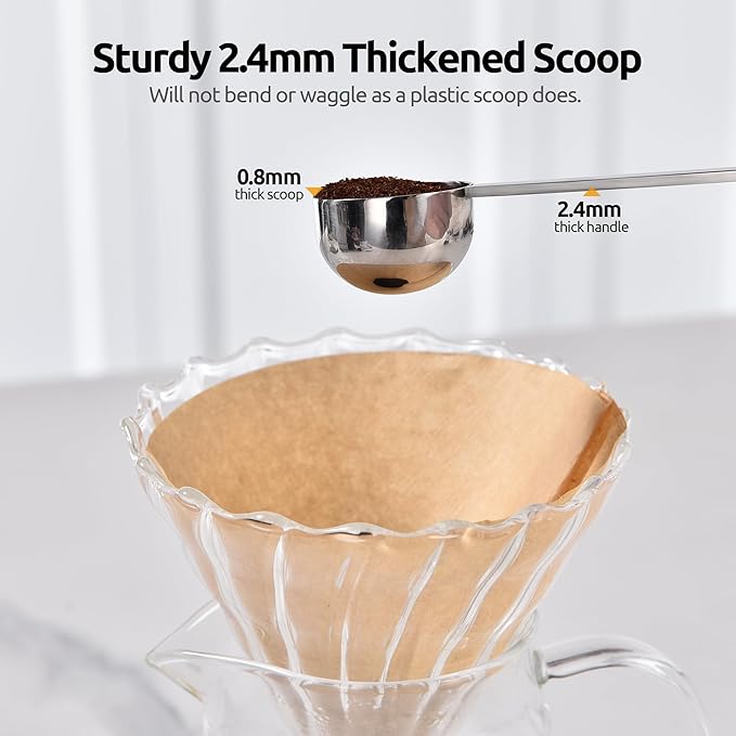 U-Taste Coffee Scoop 1 Tablespoon: 18/8 Stainless Steel Measuring Scooper for Ground Coffee, Bean, Powder, Espresso, 6.9in Long Handle Metal Meaure Spoon for Canister, Jar (1Tbsp/15ml, Silver)