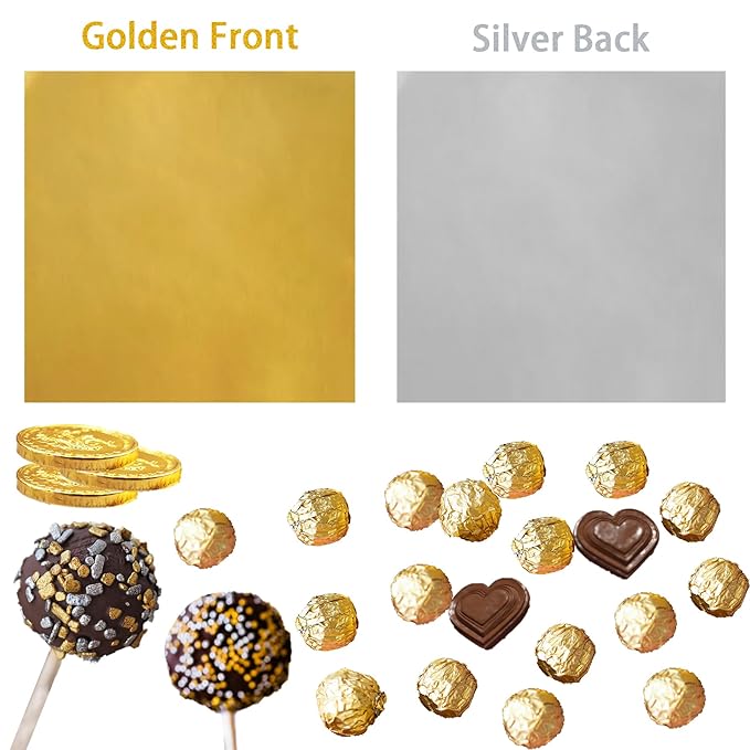 PABCK 500 Pcs 5 Colors Chocolate Wrappers Aluminium Foil Paper Wrapping Papers Square Sweets Lolly Paper Food Candy Tin Foil Wrapper for Candy Packaging Decoration (4x4 inches)