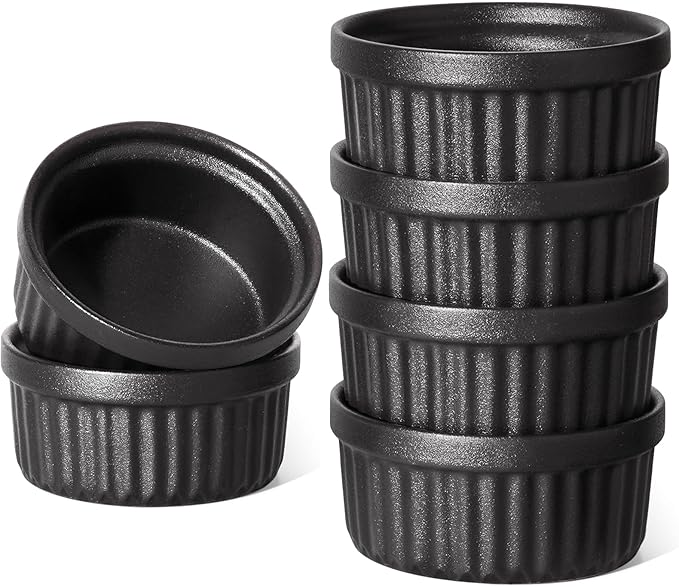 LE TAUCI Ramekins 4 OZ Oven Safe, Creme Brulee Ramekins, Pudding Custard Cups Souffle Ramiken, Dipping Sauce Dishes, Ceramic Ramekin Bowls Set of 6, Matte Black