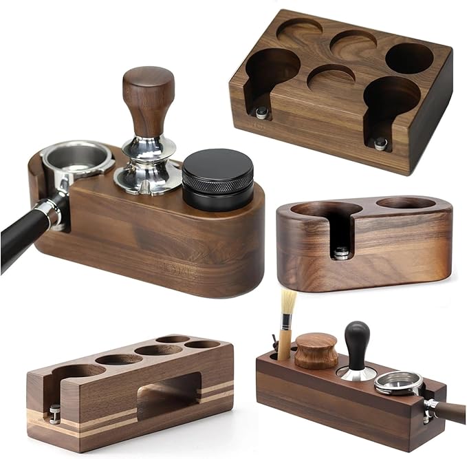 Walnut Wood Coffee Filter Holder, Espresso Tamper Mat Stand, Coffee Maker Support Base Rack, Barista Accessories(One pair)