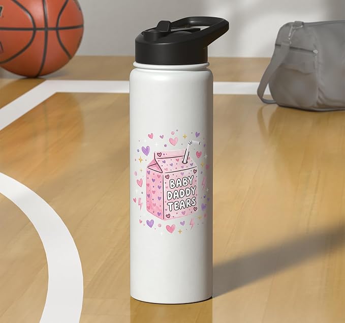 Baby Daddy Tears Retro Pink Milk Carton Hearts Aesthetic Stainless Steel Insulated Water Bottle
