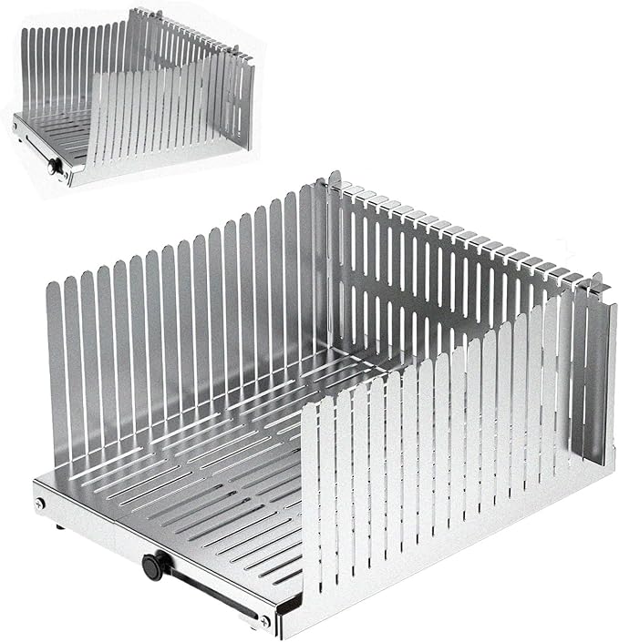 Stainless steel Bread Slicer for Homemade Bread,Adjustable Width,Foldable Compact,Bread Slicing Guide,Bread Loaf Slicer,for Cakes,Bagels,slice is 0.5",Bread width: 5.5"-8.3" (Satin Silver)